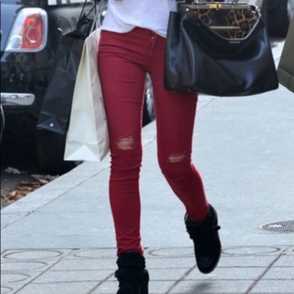 Rag & Bone Red Distressed Skinny Jeans - Picture 2 of 9